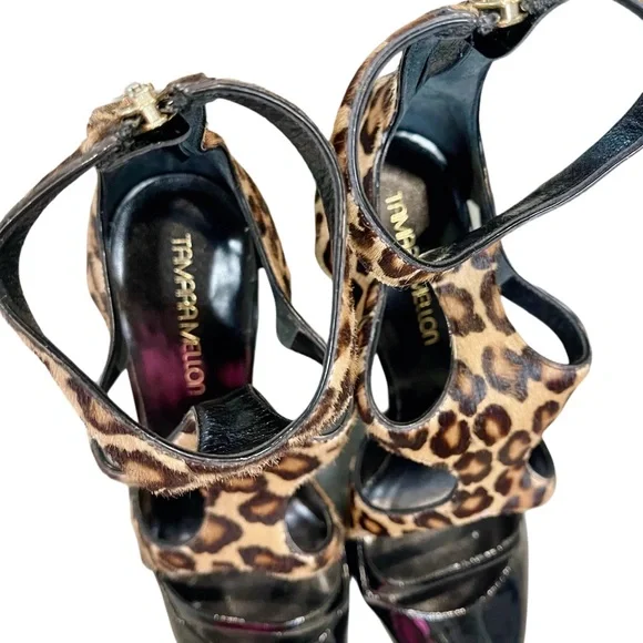 Tamara Mellon Black Patent Heels with Leopard Accents - Picture 5 of 9
